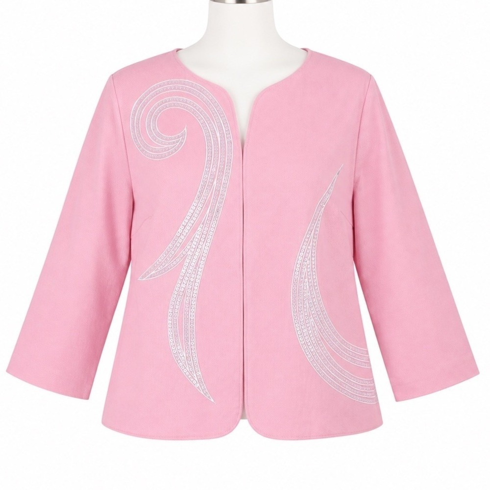 Bob Mackie Blazer Womens XL Pink White Embroidered Sequins Wearable‎ Art Jacket